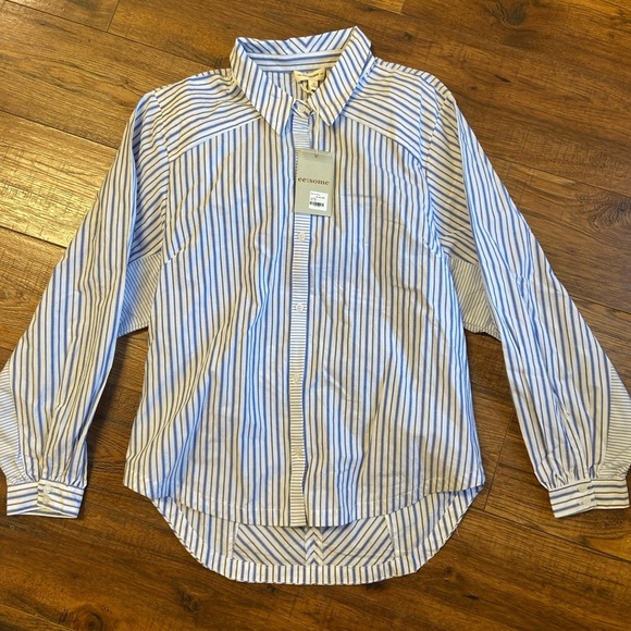 NWT ee:some maritime blouse top striped button up cutout back peekaboo medium - Picture 1 of 3